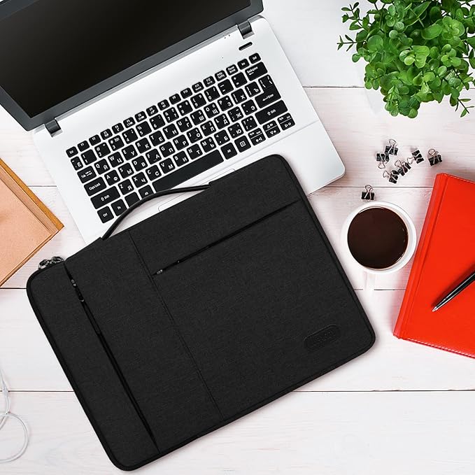 Laptop Sleeve Case 15-15.6 Inch Waterproof Business Computer Carrying Case Portable Handle Briefcase Bag Compatible with 15.6 Inch MacBook Air/Pro 15-15.6 Inch HP Samsung Notebook Black