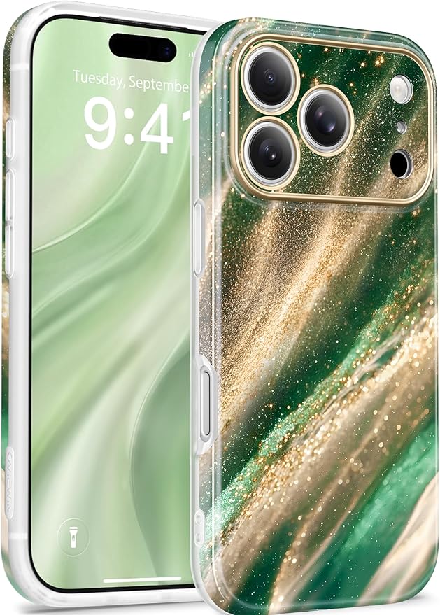 GVIEWIN for iPhone 17 Pro Case Compatible with MagSafe, [Full Camera Protection][Military-Grade Protection] Shockproof Protective Slim Magnetic Marble Phone Case for 17 Pro 6.3", Mesmerizing/Green