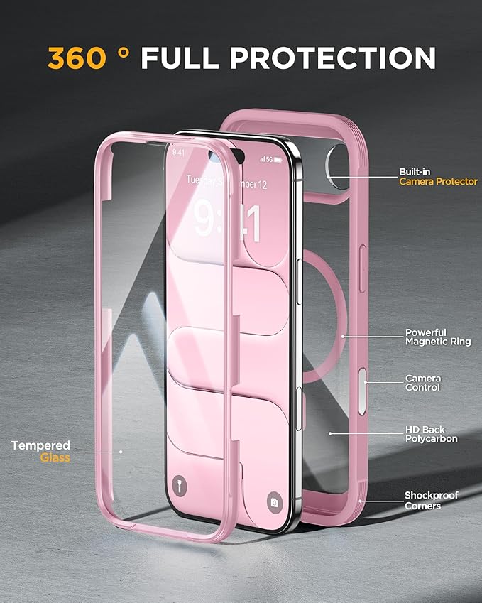 Miracase Magnetic for iPhone Air Case 6.5" [Compatible with MagSafe] Full-Body Phone Case with Built-in Glass Screen Protector & Camera Control,Drop Proof iPhone 17 Air Case Cover, Lilac