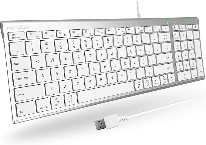 Macally Wired Keyboard for Mac, Compatible Apple Keyboard with Numeric Keypad - Slim, Space-Saving Design for MacBook Pro/Air Laptop, Mac mini, iMac Replacement