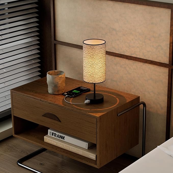 YIDPU Table Lamp for Bedroom,Nightstand Lamp for Bedside with AC Outlets,Adjustable 3color LED Light Desk Lamp for Home Decor,Included Bulb and Lamp Shade (Black-OnlyAC, 2PCS)