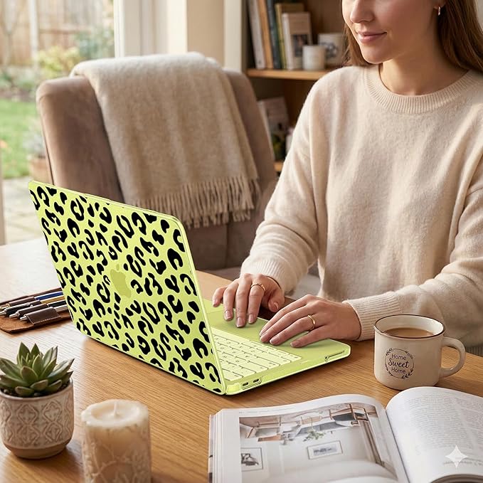 DONGKE for MacBook Neo 13 inch Case 2026 (Model A3404), Artistic Leopard Pattern Ultra Slim Frosted Matte Hard Shell, Anti-Scratch & Fingerprint Resistant Cover, Leopard Citrus