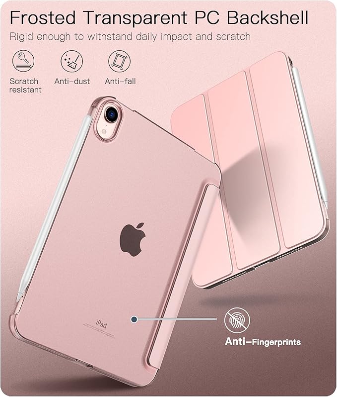 TiMOVO Case for iPad mini 7 A17 Pro 8.3-inch 2024, iPad mini 6th Generation Case, Slim Translucent Hard Back Folio Cover Support Touch ID & Apple Pencil Charging, Auto Wake/Sleep - Rose Gold
