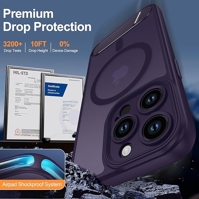 Magnetic Compatible with iPhone 13 Pro Case, [Built-in Kickstand][Full Camera Protection][Compatible with MagSafe][Anti-Fingerprint] Shockproof Phone Case for iPhone 13 Pro 6.1",Purple