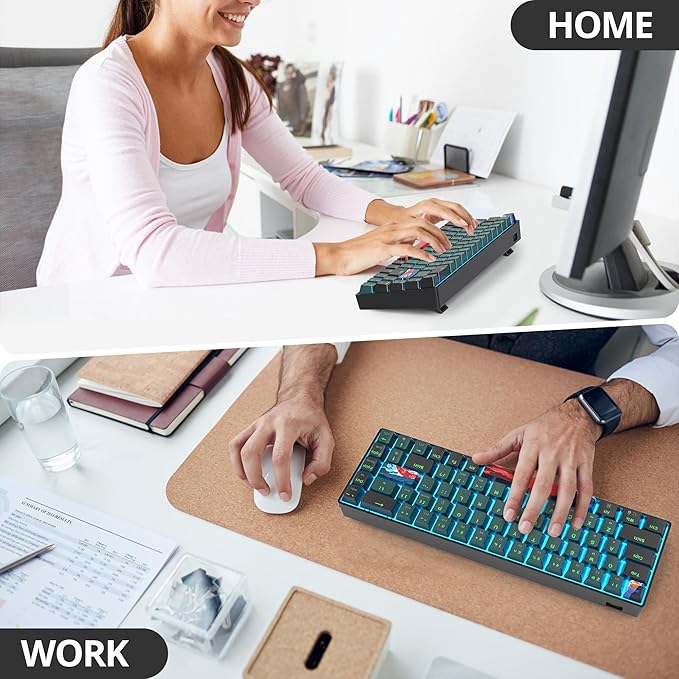 Protable 60% Percent Gaming Keyboard Mechanical, Mini Compact Ice-Blue LED Backlit 68 Keys Wired Office Keyboard with Red Switch for Mac/Win/PS4/PS5(68Green/red Switch)