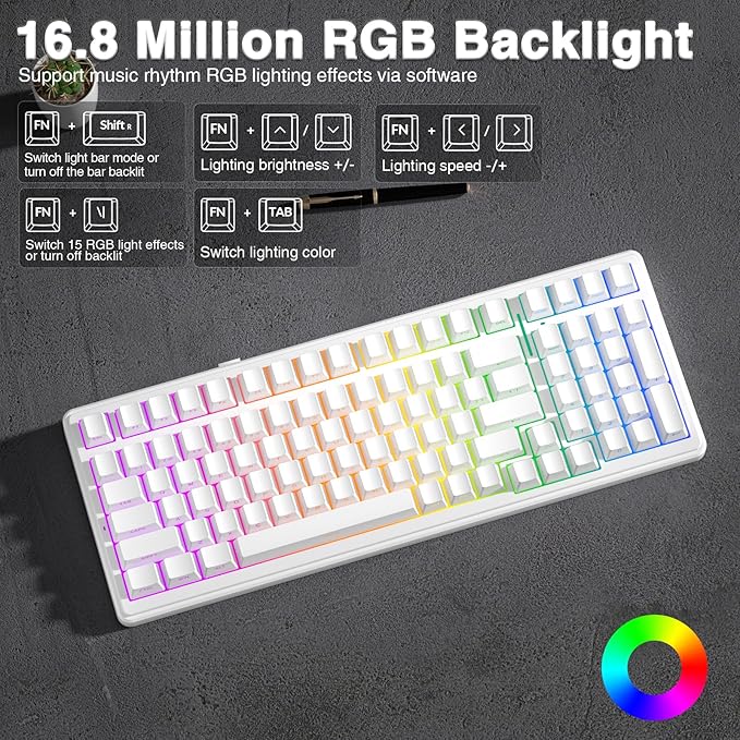 AULA F99 Wireless Mechanical Keyboard,Triple-Mode(BT5.0/2.4GHz/USB-C),Gasket Mounted Creamy Keyboard with Linear Switches, Side Printed PBT Keycaps,RGB Backlit PC Gaming Keyboards for Win/Mac