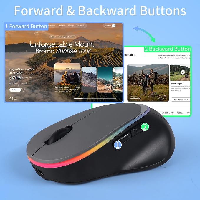 Ergonomic Wireless Bluetooth Mouse Vertical Rechargeable Silent Portable Ergo Mice with RGB Light & 2.4G USB Receiver,Dual Mode,for PC/Laptop/Computer/Desktop/Tablet/MacBook,Office Work Gift-Gray