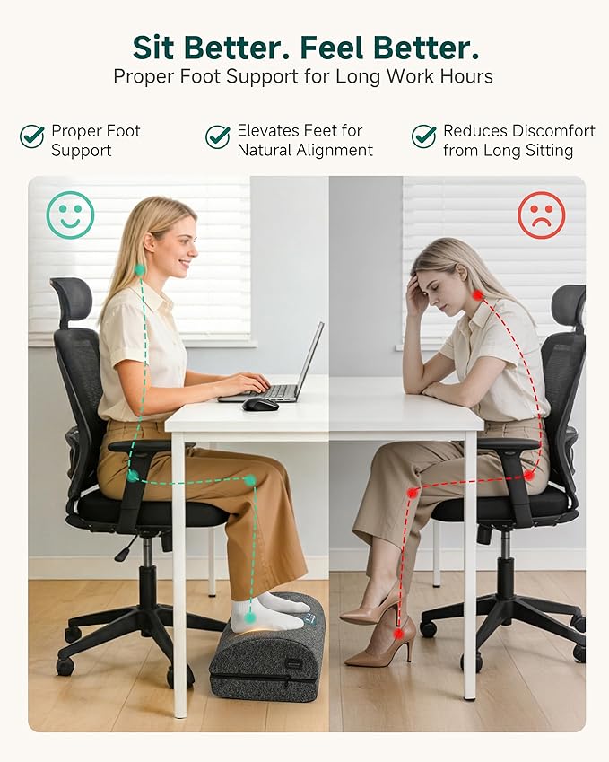 Snailax Heated Foot Rest for Under Desk at Work, Foot Stool with Vibration Massage, 3 Heat Levels, Ergonomic Memory Foam Feet Warmer Heater