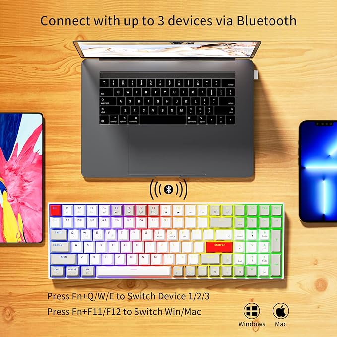 Newmen GM1000 Wireless Mechanical Gaming Keyboard,Bluetooth 5.0/2.4GHz/USB-C Hot Swappable Custom Keyboard,RGB Backlit Mechanical Keyboards for with Number Pad for Mac/Win(G-Brown Switch)