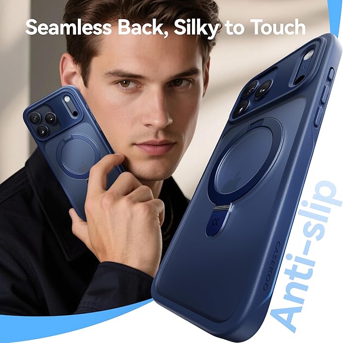 CASEKOO Ultra-Magnetic Stand for iPhone 17 Pro Max Case [Military Drop Protection] [Compatible with MagSafe] Shockproof Translucent Matte Slim Ring for iPhone 17 Pro Max Phone Case 6.9", Blue