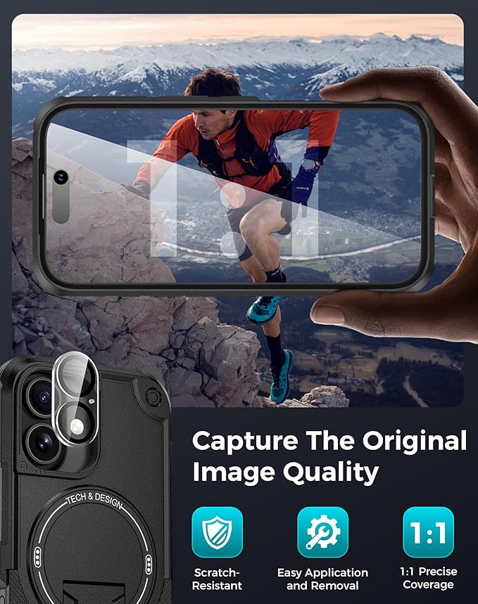 Goton for iPhone 16 Plus Case with Privacy Tempered Glass Screen Protector & Camera Lens Protector, Compatible with MagSafe, Invisible Kickstand, Shockproof Phone Cover for iPhone 16Plus, Black
