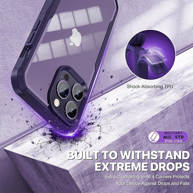 CENHUFO Privacy for iPhone 14 Pro Max Case, Full Body Phone Case with Built-in 9H Tempered Glass Privacy Screen Protector and Camera Lens Protector, Anti Peep Shockproof Bumper Cover - Deep Purple
