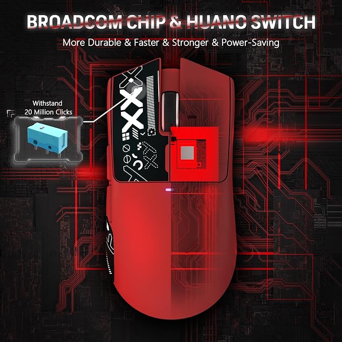 MAGIC-REFINER Attack Shark X11 59g Superlight Wireless Gaming Mouse with Grip Tape, RGB Charging Dock，BT/2.4G Wireless/Wired Pc Mouse, 22000 DPI,5 Programmable Buttons for Pc/Mac(Red)