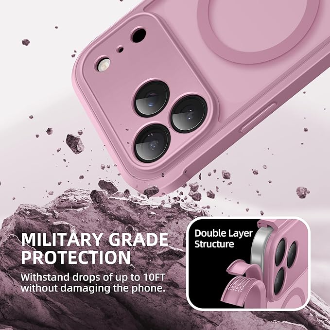 BERFY for iPhone 17 Pro Max Case, Compatible with MagSafe, Built-in Glass Screen Protector, Camera Protection, Shockproof Full Body Phone case 6.9", Translucent Palevioletred