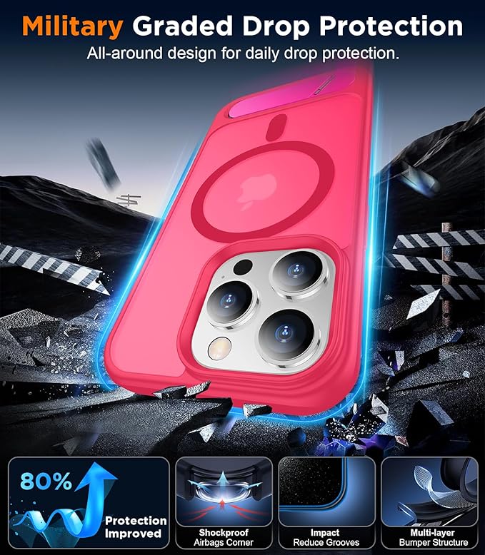 Magnetic Compatible with iPhone 14 Pro Max Case, [Built-in Invisible Kickstand][Compatible with MagSafe] [Military Grade Shockproof] Slim Translucent Matte Phone Case for iPhone 14 Pro Max 6.7"