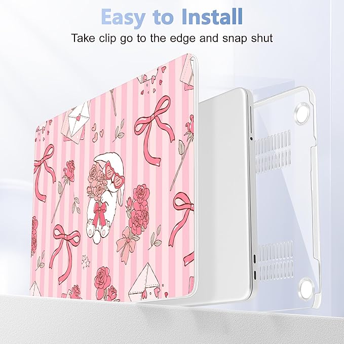 Case for 2026 MacBook Neo 13-inch Laptop with Liquid Retina Display, Release Model A3404, Sturdy Plastic Hard Shell Case + Keyboard Cover + Trackpad Film + Dust Plug, Roses & Rabbit & Stripe