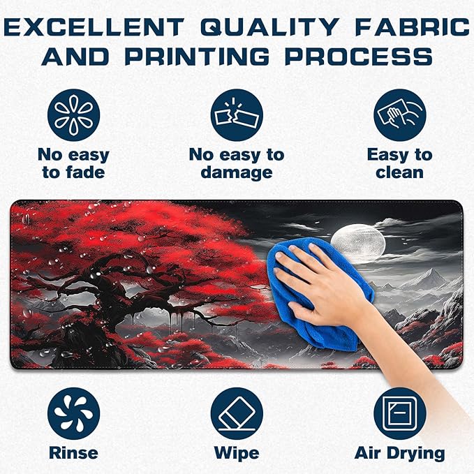 Mouse Pad Gaming - Desk Mat for Keyboard and Mouse - Anime Large Mouse Pads for Desk, Japanese Gaming Mousepad with Non-Slip Base, Desks Pad (31.5" X 11.8") for Game and Office (Full-Moon)