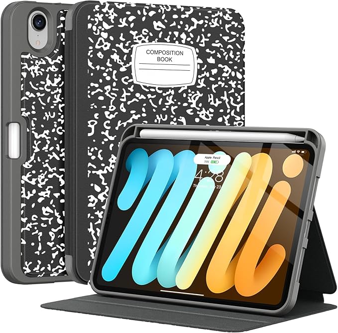 Supveco Case for iPad mini 7 (A17 Pro) 2024/iPad Mini 6 2021 8.3 Inch with Pencil Holder-[Auto Wake/Sleep],Slim Protective Case with Soft TPU Back Cover for iPad mini 7th/6th Generation-NewBook