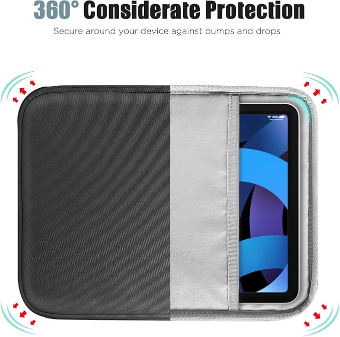 TiMOVO 9-11" Tablet Sleeve Bag for iPad 11-inch A16 2025, iPad 10.9"/10.2"| Air 11 Inch/5th/4th Gen. 10.9", Galaxy Tab A9+/A11Plus 11", Protective Bag with Pocket, Black