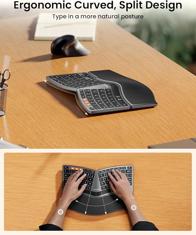 ProtoArc Bluetooth Ergonomic Keyboard, EK04 Mini Compact Wireless Ergonomic Keyboard, Hard Palm Rest, Multi-Device, Split Design, Rechargeable, Compatible with Windows, Mac OS
