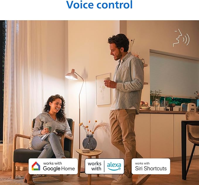 Philips Smart 100W A19 LED Light Bulbs 4-Pack - Connects to Your Wi-Fi - E26 - Control with Voice or App + Activate with Motion - Matter Compatible