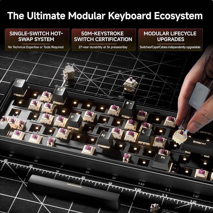 DIERYA DK68E 60% Mechanical Gaming Keyboard, Hot Swappable, Pre-Lubed Linear Switches, Gasket Mount, 5-Layer Dampening Foam, Programmable, Volume Knob, RGB Backlit, 68 Keys, Wired, Black