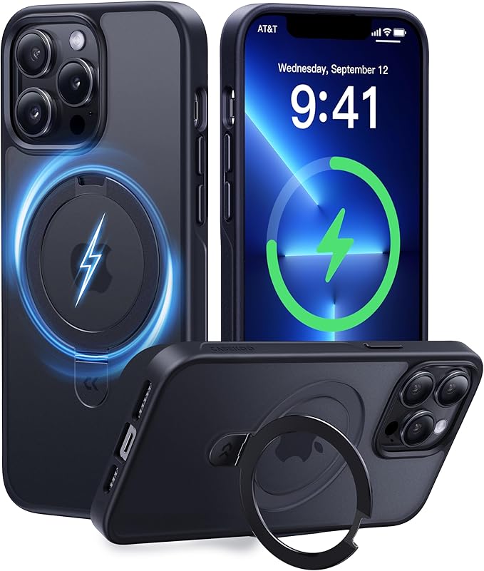 CASEKOO Designed for iPhone 13 Pro Max Case with Magnetic Invisible Stand [Military Drop Protection] [Compatible with MagSafe] Shockproof Translucent Matte Slim Promax Phone Cover 6.7", Black