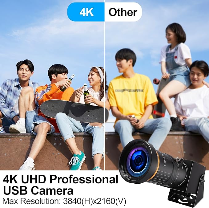 HDMI USB Camera 4K 30fps Webcam 10X Manual Zoom USB Webcam with 5-50mm CS Lens H.264 Video Conference Camera for Computer Laptop Raspberry Pi Jetson Nano