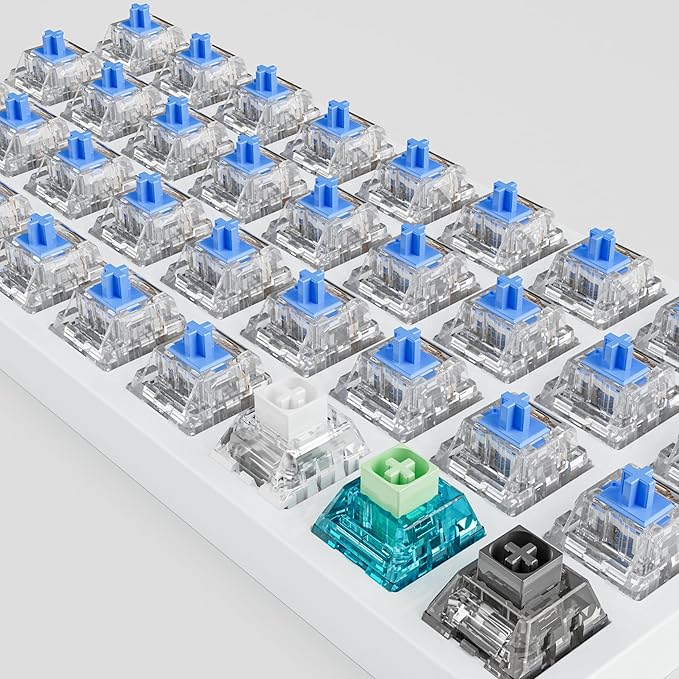 Zhouwang 108PCS Crystal Blue Clicky Mechanical Keyboard Switches,3-Pin Hot-Swappable Pre-Lubricated Switches with 3 Kailh Switches,Crisp Click Sound,for Gaming Keyboards & 3D Print Accessories
