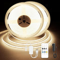 COB LED Strip Lights, Dotless LED Lights with Remote& App, 49.2ft Warm White 3000K Super Bright Dimmable 24V Flexible LED Tape Light,Kitchen Cabinet,Office,Stairs,Shelf Indoor Lighting.