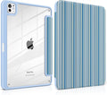 TWOLSKOO Case for iPad Pro 11-inch (M5 2025 / M4 2024), Clear Acrylic Back with TPU Bumper, Pencil Holder, Trifold Stand, Auto Sleep/Wake, Blue Stripes