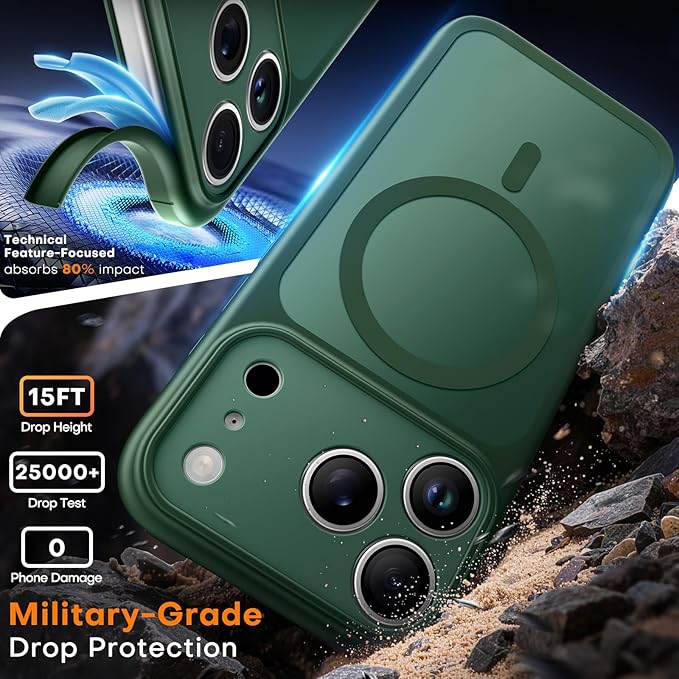 TAURI for iPhone 17 Pro Case, Compatible with MagSafe, (Full Camera Protection) Camera Control Cover Solid-Color Matte Magnetic Phone Case for 17 Pro 6.3", Green