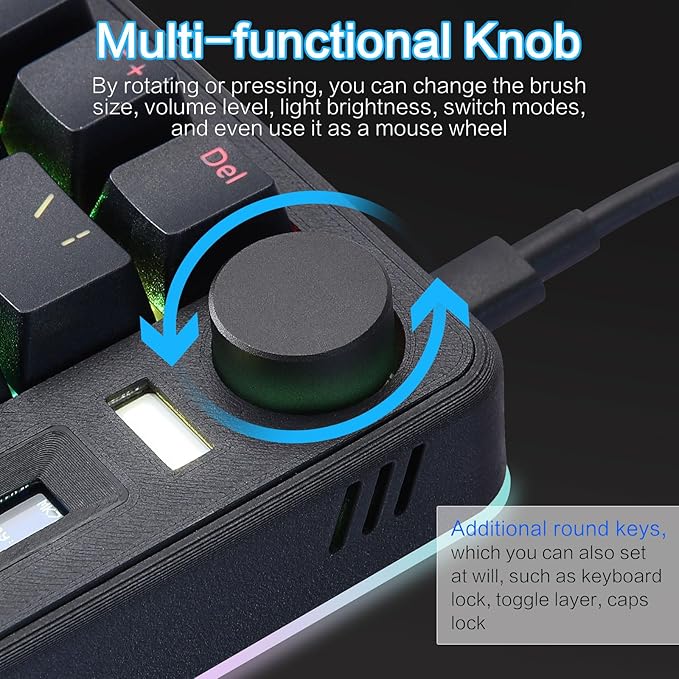 Koolertron Programmable Ergonomic Split Keyboard,One-Handed Mechanical Gaming Keypad with RGB Backlit, Portable Single-Hand Design for Windows/Mac, Ideal for Gaming & Productivity
