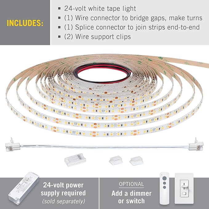 Armacost Lighting RibbonFlex Pro 24V White LED Strip Lights 120 LED/m, 2700K, 32.8 ft 136250