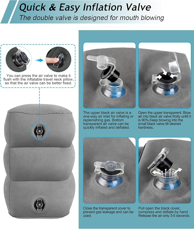 Inflatable Travel Foot Rest Pillow,Kids Airplane Bed,Adjustable Height Flight Pillow,Travel Essentials for Airplane,Office,Home,Trains,Cars