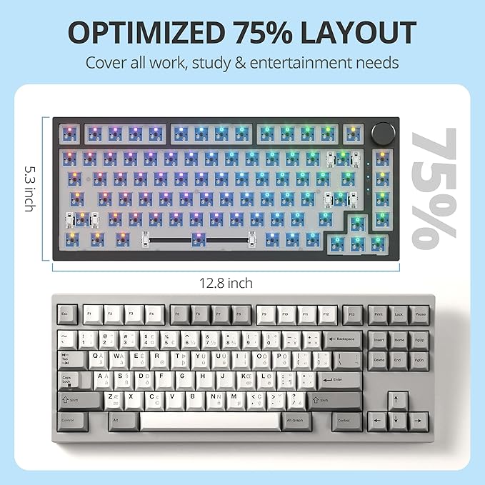75% Custom Barebones Keyboard Kit Gamer,Blank DIY Mechanical Gaming Keyboard PCB with Gasket Mouted Hot Swappable 3pin/5pin Switch RGB for Win/Mac (V400 Black Kit)