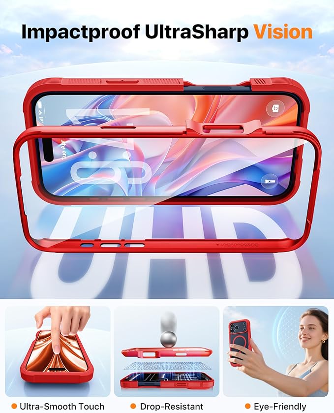 Diaclara Magnetic Designed for iPhone 17 Pro Case 6.3'' Full Body Bumper,[Compatible with MagSafe] Military Drop Proof Phone Case with Built-in Screen Protector,Easy Install,No Gap,Red