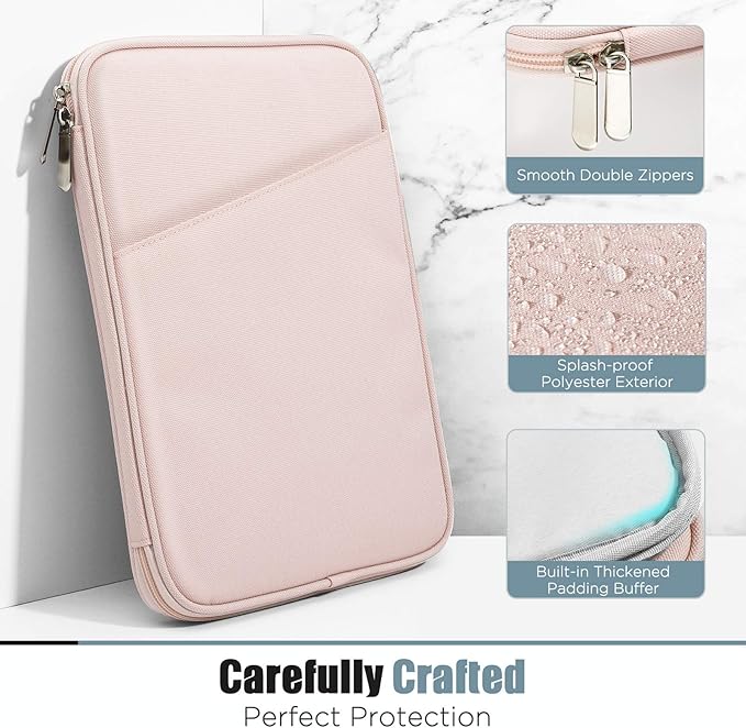 TiMOVO 9-11" Tablet Sleeve Bag for iPad 11-inch A16 2025, iPad 10.9"/10.2"| Air 11 Inch/5th/4th Gen. 10.9", Galaxy Tab A9+/A11Plus 11", Protective Bag with Pocket, Pink
