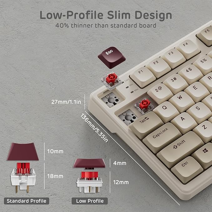 RK ROYAL KLUDGE N80 Low Profile Mechanical Keyboard w/Smart Display Screen & Knob, 75% Top Mount 3-Modes Wireless Mechanical Keyboard, Software Support, Massive Battery, 80 Keys, Quiet Red Switch