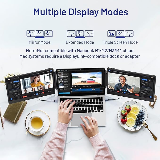 domyfan 14" Laptop Screen Extender, S3 FHD 1080P IPS Triple Portable Monitor Laptop, HDMI/USB-A/Type-C Compatible with Windows/Mac/Android