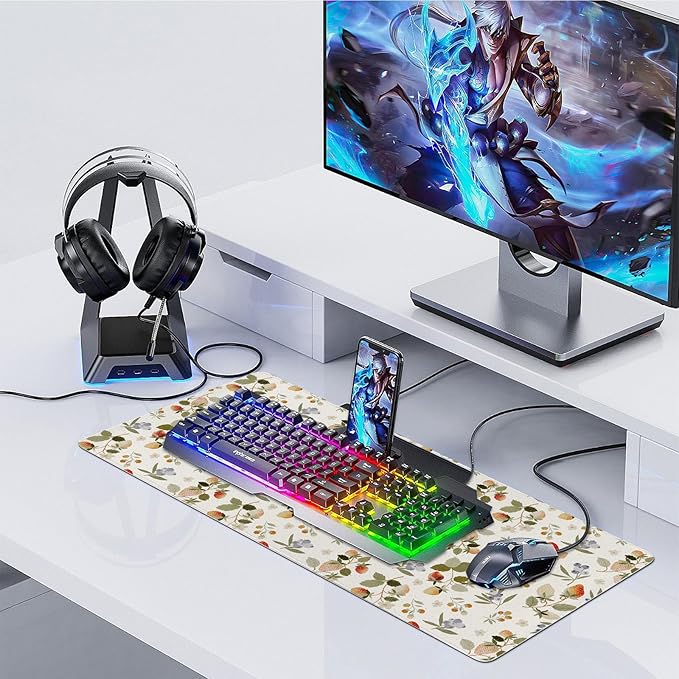 Gaming Mouse Pad Mat Extended XXL, Large PC Laptop Game Mouse Pad with Stitched Edges, Huge Desk Pad Mat, Anti-Slip Rubber Base Mousepad, 35.5"x15.4"x0.08" (MPX-33)