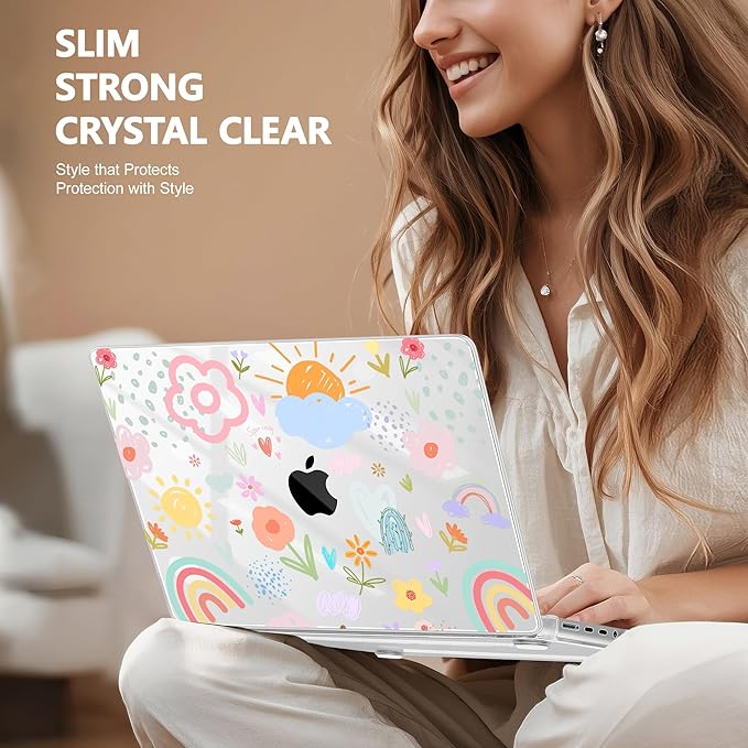May Chen for 2026 MacBook Pro 14-inch M5 M4 M3 M2 M1 Pro/Max Chip, Release 2026 2025-2021, Model A3427 A3426 A3434 A3112 A3401 A3185, Plastic Hard Shell with Keyboard Cover, Rainbows Flowers