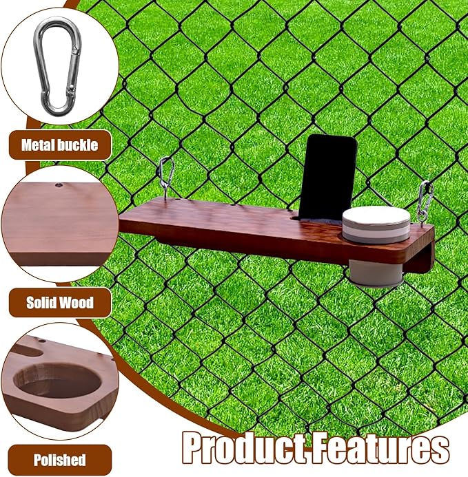 Portable Hanging Foot Rest for Baseball Fences, The Sideline Shelf, Ergonomic Wood Foot Tray with Phone Stand, Cup Holder, and Hat Holder for Baseball and Softball Games, Outdoor Games and Events