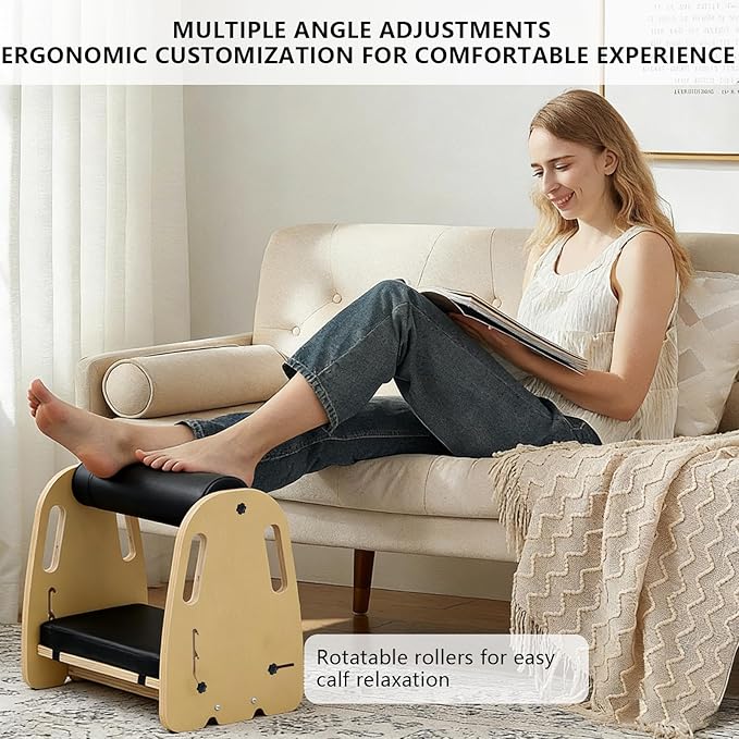 Double Layer Wooden Foot Stool for Under Desk, Foam Roller Top + Cushioned Bottom with Replaceable Massage Pad, Ergonomic Design, Suitable for Office, Home, Gaming, All Seasons Use(Orange)