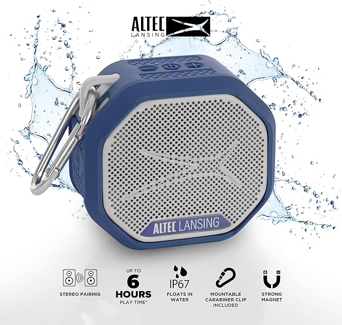 Altec Lansing HYDRATREK Magnetic Bluetooth Speaker, Waterproof IP67, Portable Speaker, True Wireless Pairing, USB-C Quick Charge, 3.7V 400mAh Battery, Voice Assistant, Perfect for Any Adventure