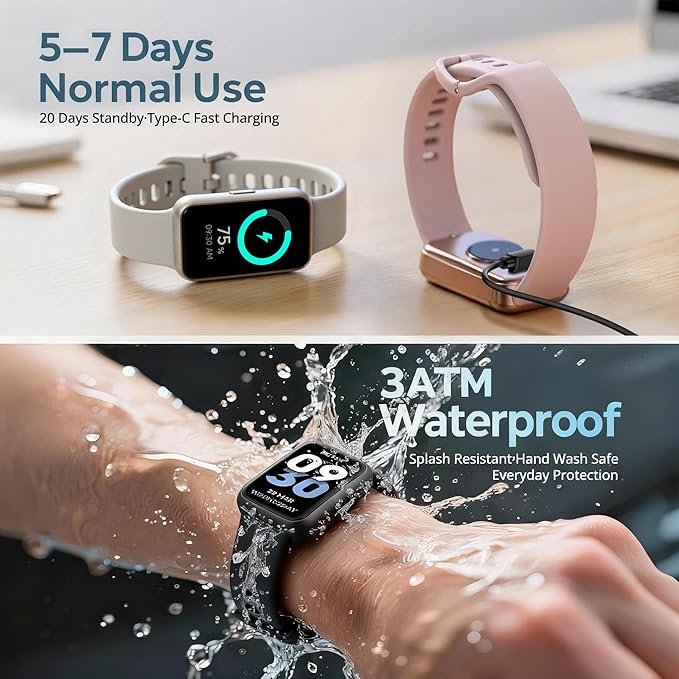 Fitness Tracker for Men & Women, 1.47” HD Smart Band, 24/7 Heart Rate & SpO2 Tracking, Sleep Monitor & Step Counter, 100+ Sports Modes, 3ATM Waterproof, Compatible with Android & iOS, Beige