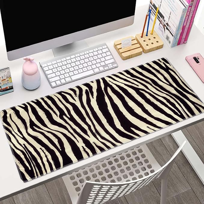 Zebra Striped Printed Desk Mat Large Gaming Mouse Pad XL Extended Mousepad Desk Pad Big Keyboard Pad Desktop Mouse Mat 31.5"x11.8" Deskmat for Gamers with Stitched Edges Non-Slip Rubber Base