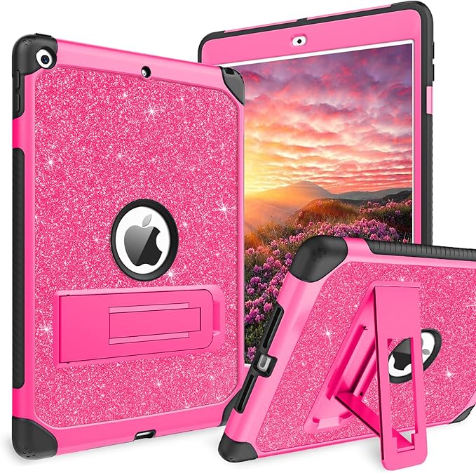 YINLAI Case for iPad 6th / 5th Generation, iPad 9.7 Case Glitter Women Hybrid Shockproof Protective Cover with Kickstand iPad 9.7-Inch iPad Air 2nd A1893/A1954/A1822/A1823, Hot Pink