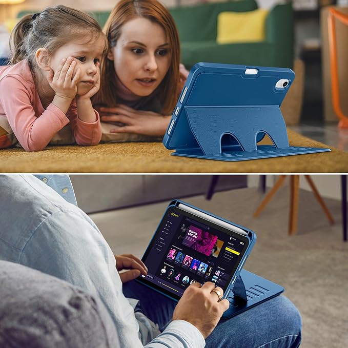 VIKESI Case for iPad mini 7 (A17 Pro) and iPad mini 6,Multiple Angles Magnetic Stand Cover,Shockproof Soft Back,Pencil Holder,and Auto Sleep/Wake,Navy Blue