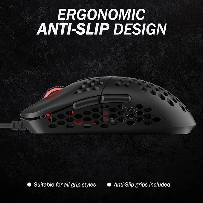 HK GAMING Mira M Ultra Lightweight Honeycomb Shell Wired RGB Gaming Mouse - Up to 12 000 cpi | 6 Buttons - 63g Only (Mira-M, Black)